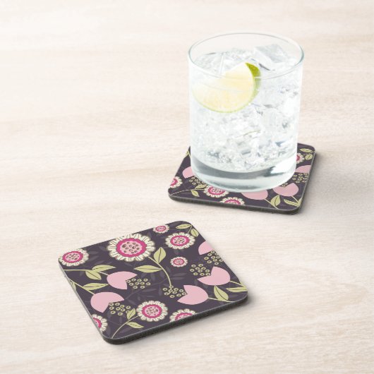 Modernes, rosa Blumenmuster Getränkeuntersetzer (Rechte Seite)