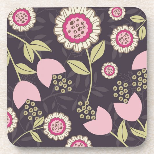 Modernes, rosa Blumenmuster Getränkeuntersetzer (Vorderseite)