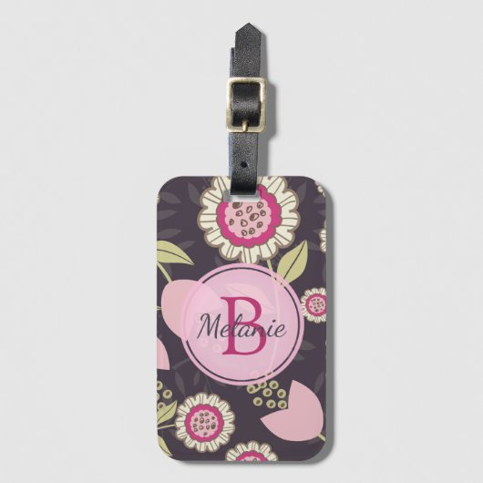 Modernes rosa Blumenmuster Personalisiert Gepäckanhänger (Vorderseite Vertikal)