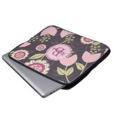Modernes rosa Blumenmuster Personalisiert Laptopschutzhülle (Vorne Knopf)