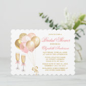 Modernes Rosa Blush Gold Balloons Brautparty Einladung (Stehend Vorderseite)