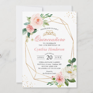 Modernes Rosa Blütenrosa Quinceñera 15. Geburtstag Einladung