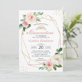 Modernes Rosa Blütenrosa Quinceñera 15. Geburtstag Einladung (Stehend Vorderseite)