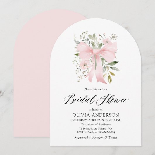 Modernes rosa Bow Coquette Brautparty Einladung (Vorne/Hinten)