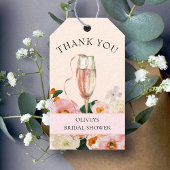 Modernes rosa Brautparty mit floralen Champagner Geschenkanhänger
