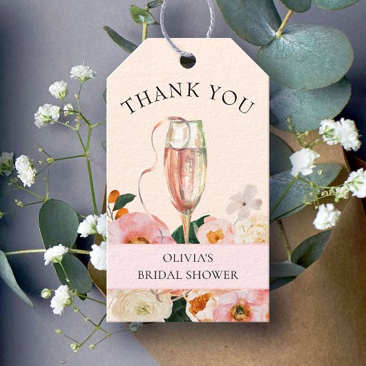 Modernes rosa Brautparty mit floralen Champagner Geschenkanhänger