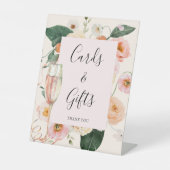 Modernes rosa Brautparty mit floralen Champagner Sockelschild (Vorderseite)