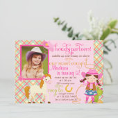 Modernes rosa Cowgirl-kleines Pferdeniedliches Einladung (Stehend Vorderseite)
