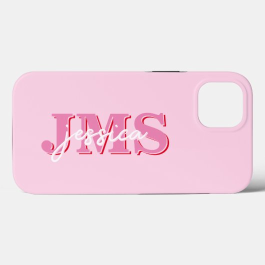 Modernes rosa, dreimal buchstabiges Monogramm Case-Mate iPhone Hülle (Rückseite (Horizontal))