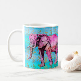 Modernes rosa Elefant-blaues Aquarell modisch Kaffeetasse