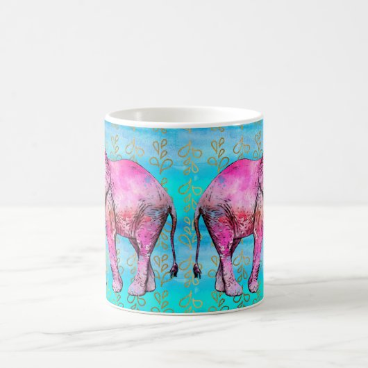 Modernes rosa Elefant-blaues Aquarell modisch Kaffeetasse (Mittel)