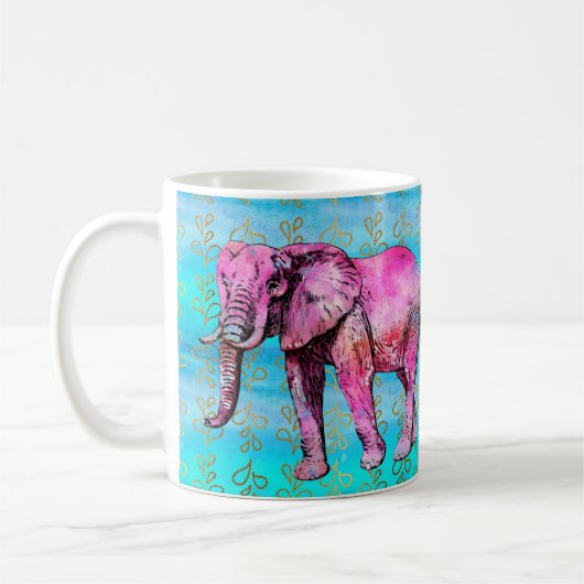 Modernes rosa Elefant-blaues Aquarell modisch Kaffeetasse (Links)