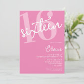 Modernes Rosa Elegant zum 16. Geburtstag Einladung (Stehend Vorderseite)