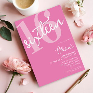Modernes Rosa Elegant zum 16. Geburtstag Einladung