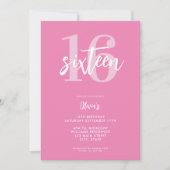 Modernes Rosa Elegant zum 16. Geburtstag Einladung (Vorderseite)