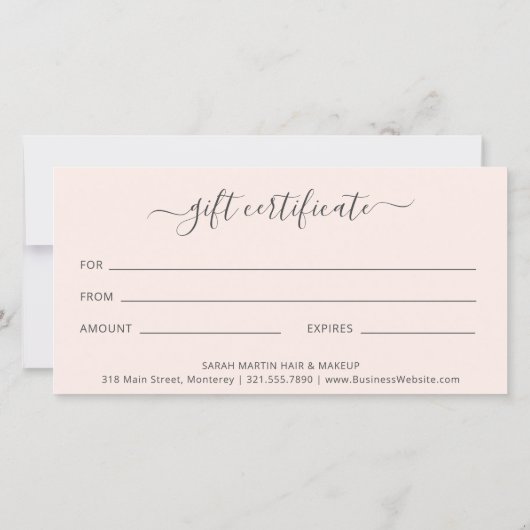 Modernes Rosa Elegantes Geschenkgutschein (Rückseite)
