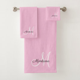 Modernes rosa elegantes Monogramm-Skript  Badhandtuch Set