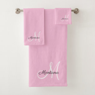 Modernes rosa elegantes Monogramm-Skript Badhandtuch Set