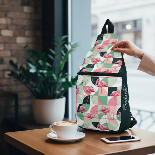 Modernes rosa Flamingo Geometric Girly Chic Muster Crossbody Bag