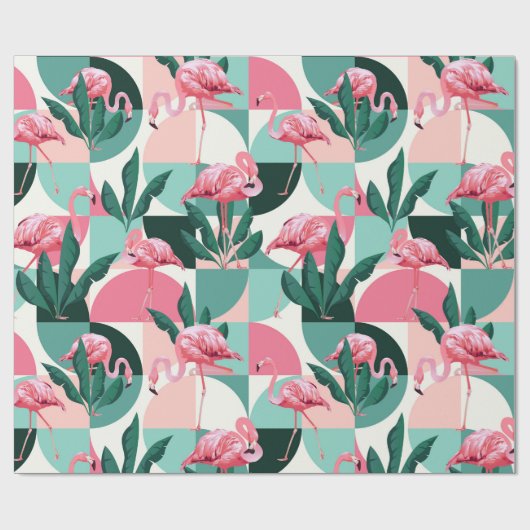 Modernes rosa Flamingo Geometric Girly Chic Muster Geschenkpapier (Flach)