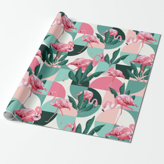 Modernes rosa Flamingo Geometric Girly Chic Muster Geschenkpapier (Ungerollt)