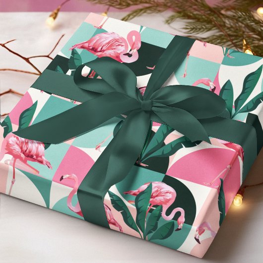 Modernes rosa Flamingo Geometric Girly Chic Muster Geschenkpapier