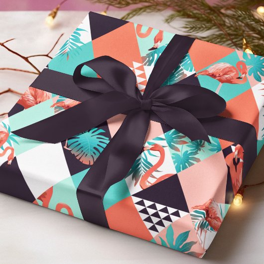 Modernes rosa Flamingo Geometric Girly Chic Muster Geschenkpapier