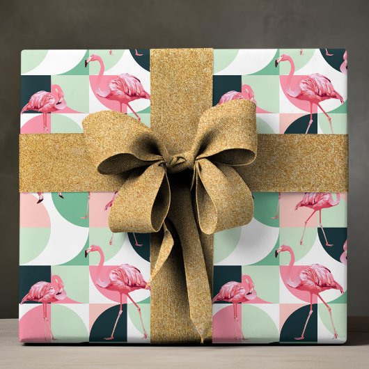 Modernes rosa Flamingo Geometric Girly Chic Muster Geschenkpapier