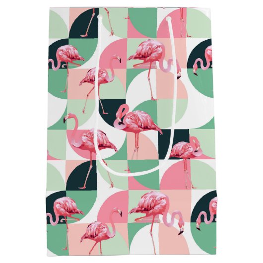 Modernes rosa Flamingo Geometric Girly Chic Muster Mittlere Geschenktüte (Rückseite)