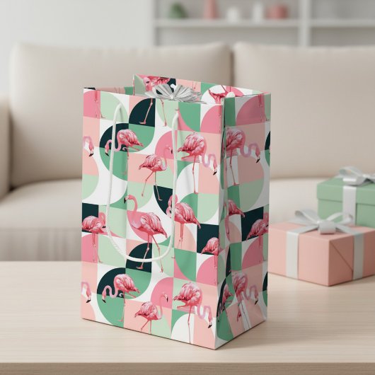 Modernes rosa Flamingo Geometric Girly Chic Muster Mittlere Geschenktüte