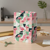 Modernes rosa Flamingo Geometric Girly Chic Muster Mittlere Geschenktüte