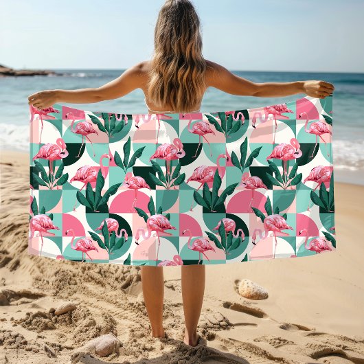 Modernes rosa Flamingo Geometric Girly Chic Muster Strandtuch