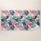 Modernes rosa Flamingo Geometric Girly Chic Muster Strandtuch (Vorderseite)