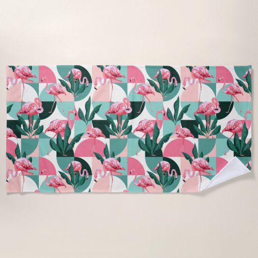 Modernes rosa Flamingo Geometric Girly Chic Muster Strandtuch (Vorderseite)