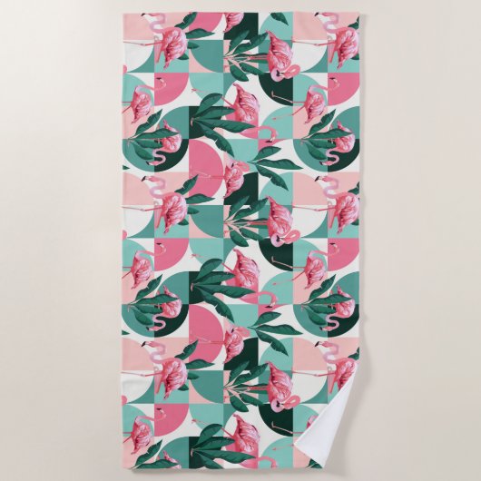 Modernes rosa Flamingo Geometric Girly Chic Muster Strandtuch (Vorderseite)