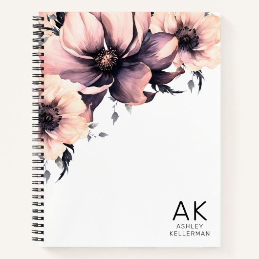 Modernes, rosa, florales Anfangsmonogramm Notizblock (Vorderseite)