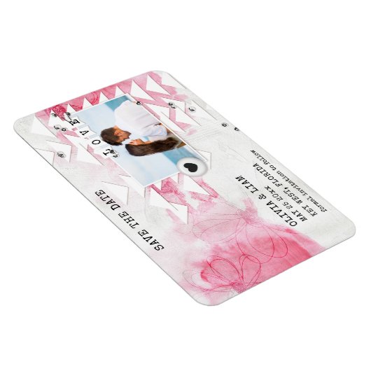 Modernes rosa, florales Foto rettet die Daten Magnet (Rechte Seite)