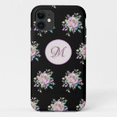 Modernes rosa, florales Monogramm Case-Mate iPhone Hülle (Rückseite)