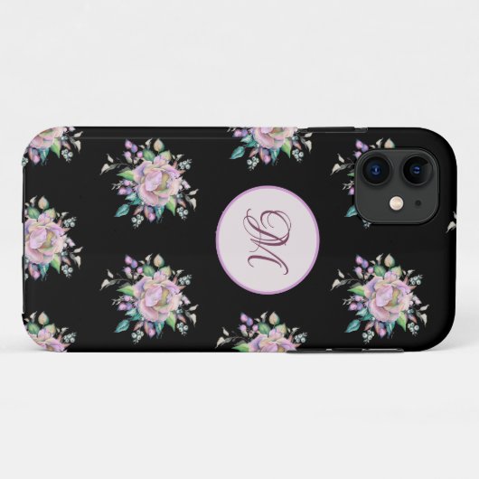 Modernes rosa, florales Monogramm Case-Mate iPhone Hülle (Rückseite (Horizontal))