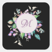 Modernes rosa, florales Monogramm Quadratischer Aufkleber (Vorderseite)