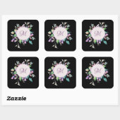 Modernes rosa, florales Monogramm Quadratischer Aufkleber (Blatt)