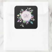 Modernes rosa, florales Monogramm Quadratischer Aufkleber (Tasche)