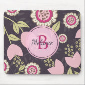 Modernes rosa florales Muster Monogramm Mousepad (Vorne)