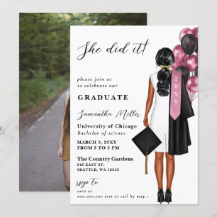 Modernes rosa Foto, das sie getan hat Abschluss Einladung