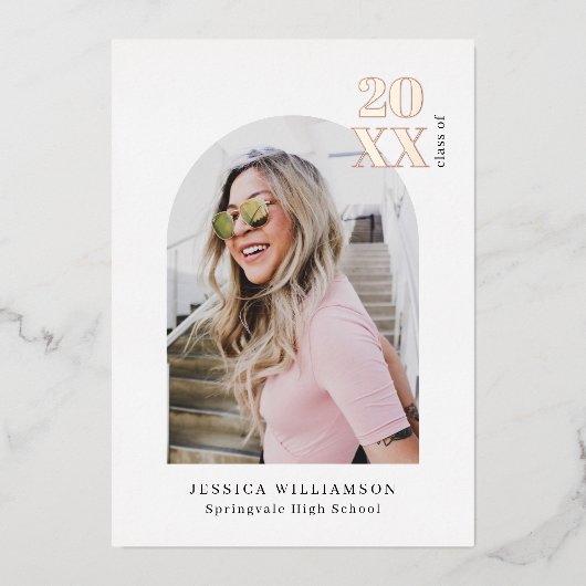 Modernes Rosa Foto Grad Real Rose Gold Folieneinladung (Vorderseite)