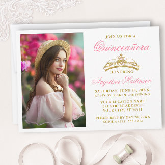 Modernes Rosa Foto Quinceanera Einladung