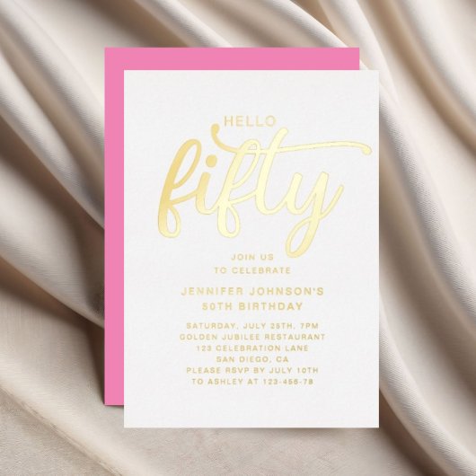 Modernes, rosa Fünfzig und prachtvolles 50. Geburt Folieneinladung