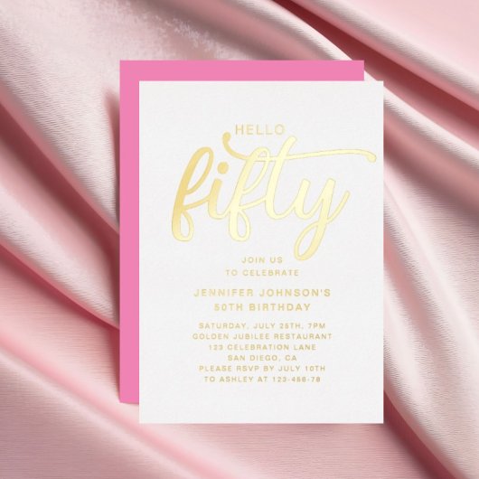 Modernes, rosa Fünfzig und prachtvolles 50. Geburt Folieneinladung