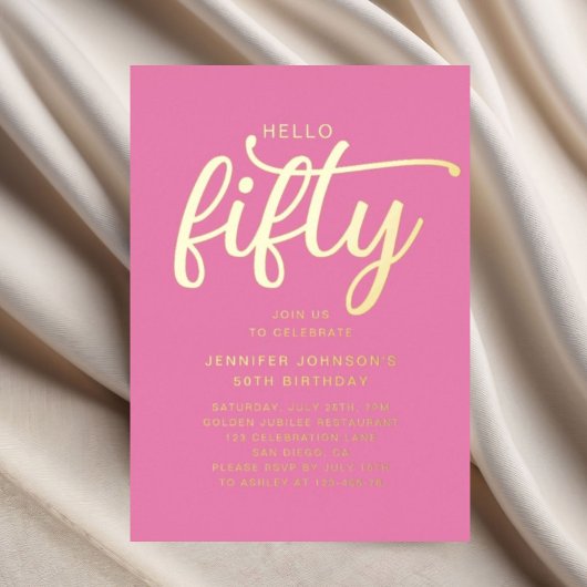 Modernes, rosa Fünfzig und prachtvolles 50. Geburt Folieneinladung