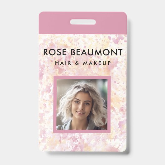 Modernes rosa gelbes Abzeichen Ausweis (Vorderseite)